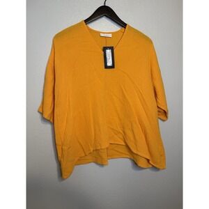 BRYN WALKER Bax V-Neck Gauze Shirt Tunic Top XXS Oversized Orange NEW